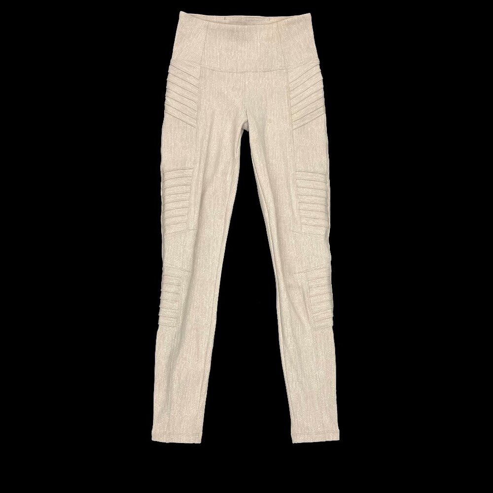 Athleta Delancey Textured moto tight Pant Legging Womens XXS Beige Zip Ankle